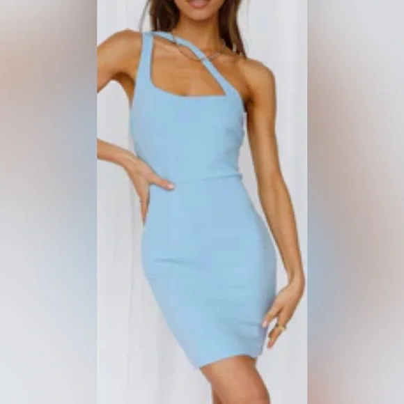 hello molly light blue dress The Serina Strapless Satin Maxi Size L from Asymmetrical hemline Stylish Baby Shower Dresses from